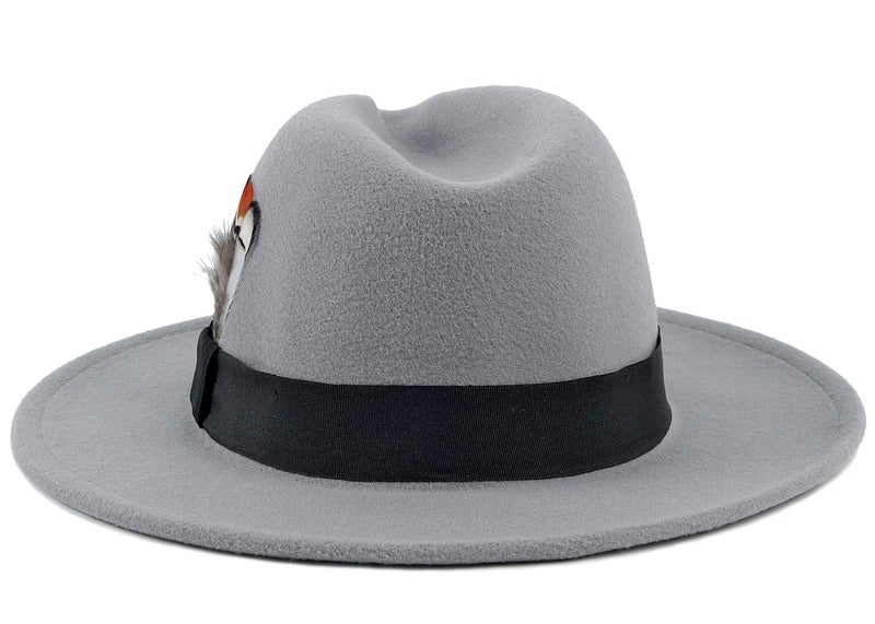FADACHY Classic Fedora Hat for Men & Women Wide Brim Felt Hat Panama Dress Hat Grey Fedora - Image 5